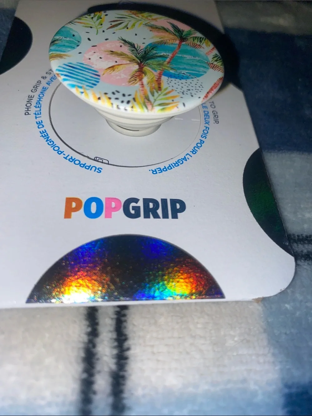 PopSocket PopGrip Phone Grip - White with Tropical Palm Multicolor Design